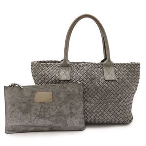 BOTTEGA VENETA Cabas PM Tote Bag Shoulder Bag Leather Metallic Silver With